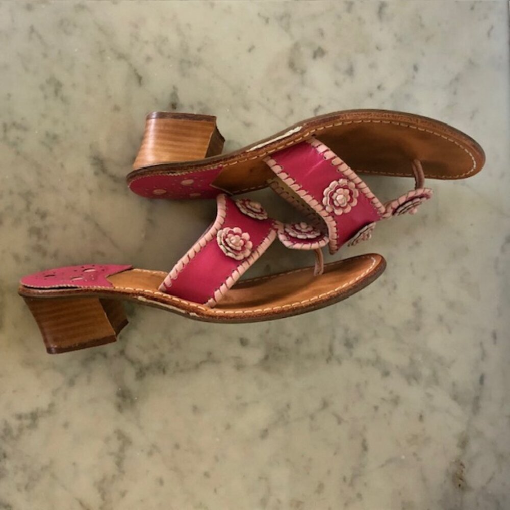 Jack Rogers Pink Floral Leather Heeled Sandals - Picture 5 of 15